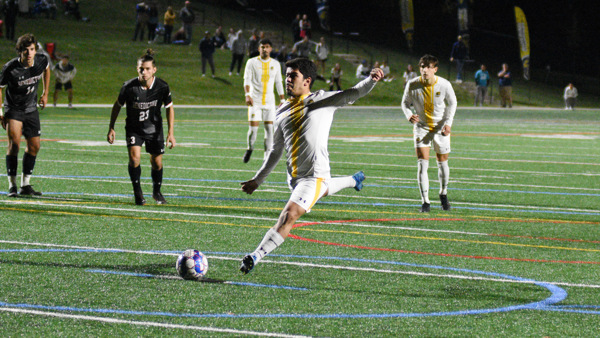 Clarke's Mauricio Dos Santos approaching a penalty kick attempt