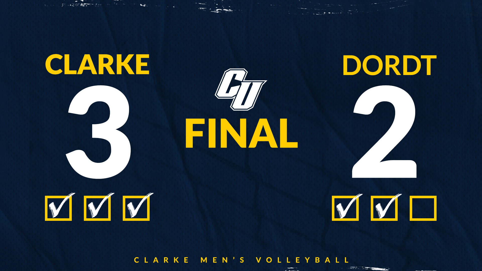 Clarke 3
Dordt 2
Final
Clarke Men's Volleyball