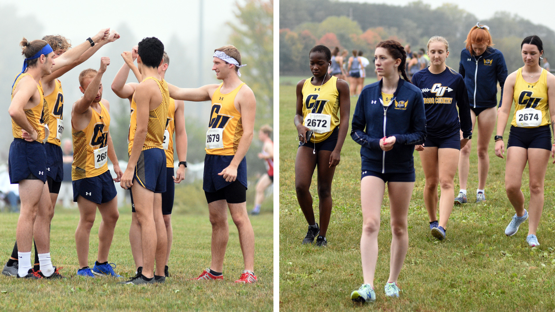 Clarke men's and women's cross country teams prior to the start of their races