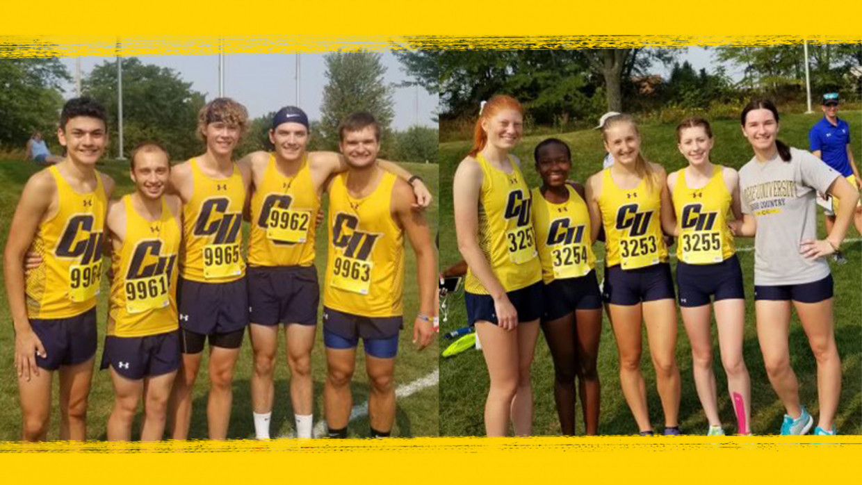 Pride men's and women's cross country teams posed for photos at Fighting Bee Invitational